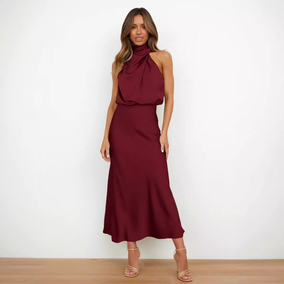 Teresa - Vestido Largo de Satén con Cuello Halter