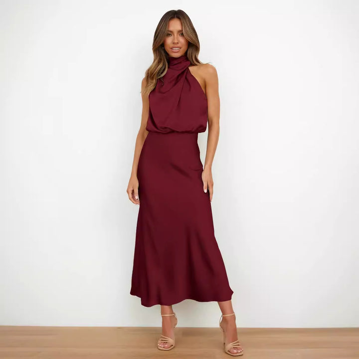 Teresa - Vestido Largo de Satén con Cuello Halter
