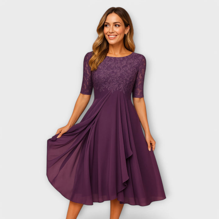 Eline - Vestido Midi con Manga de Encaje