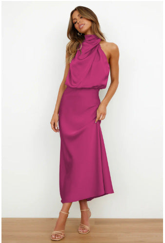 Teresa - Vestido Largo de Satén con Cuello Halter