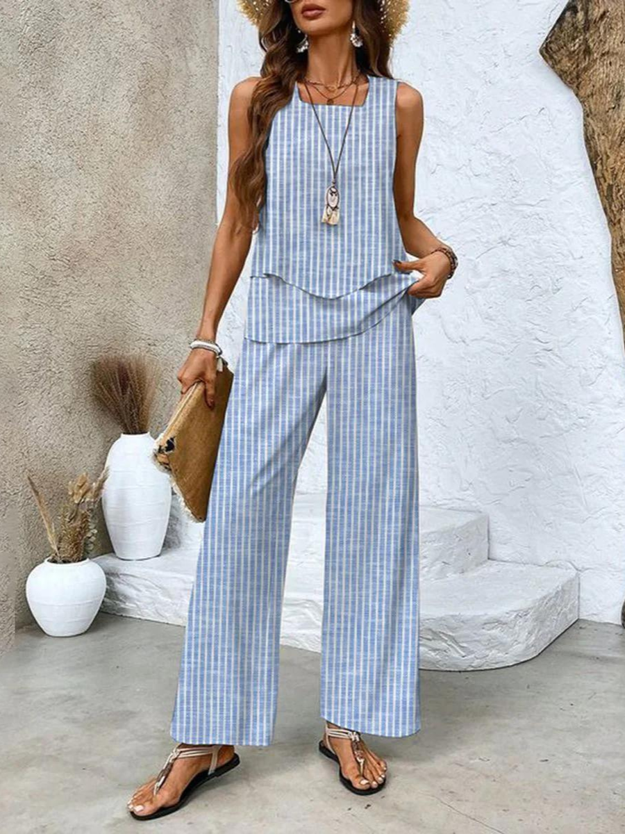 Margara - Elegante Conjunto de Top y Pantalón Floral
