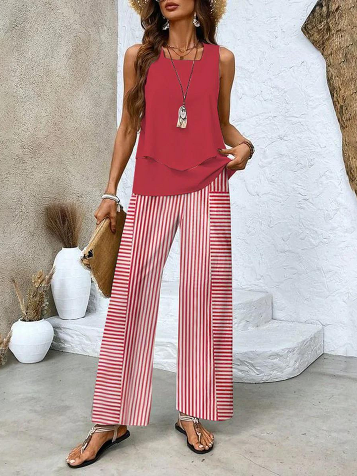 Margara - Elegante Conjunto de Top y Pantalón Floral