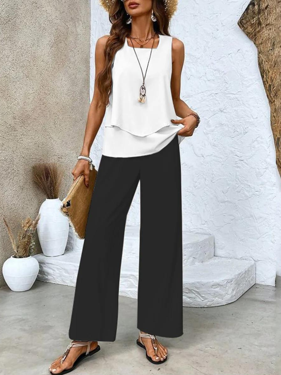Margara - Elegante Conjunto de Top y Pantalón Floral