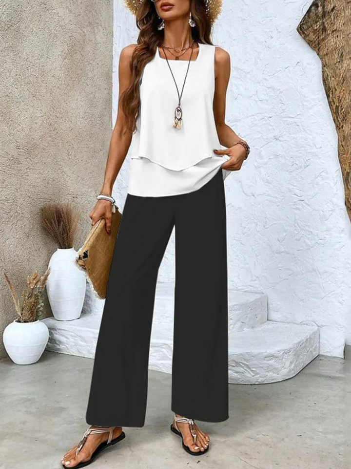 Margara - Elegante Conjunto de Top y Pantalón Floral