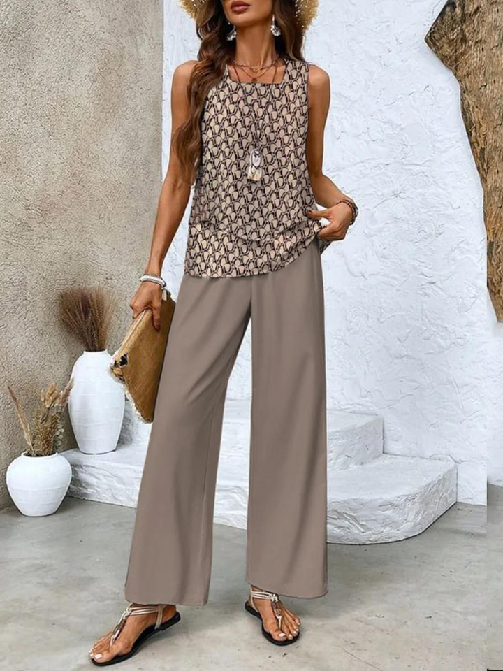 Margara - Elegante Conjunto de Top y Pantalón Floral