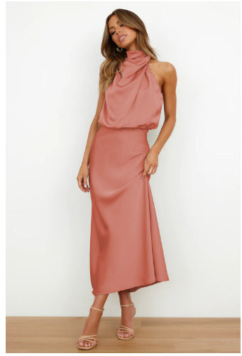Teresa - Vestido Largo de Satén con Cuello Halter