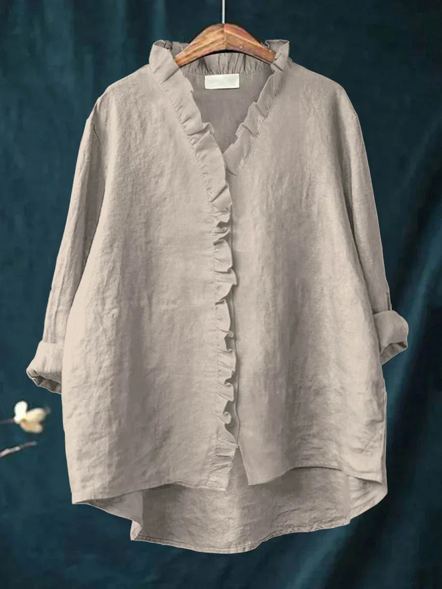 Jacinta - Camisa de Algodón y Lino con Volantes Casual