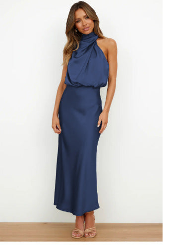 Teresa - Vestido Largo de Satén con Cuello Halter