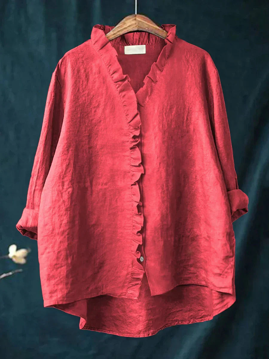 Jacinta - Camisa de Algodón y Lino con Volantes Casual
