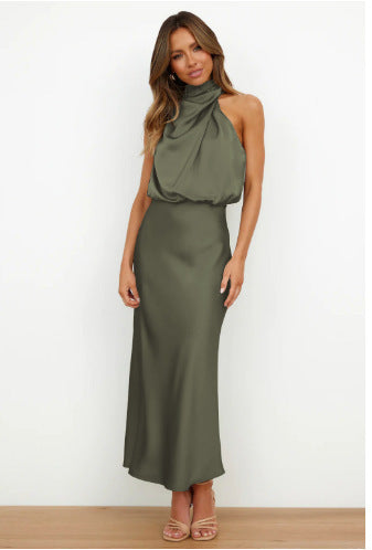 Teresa - Vestido Largo de Satén con Cuello Halter