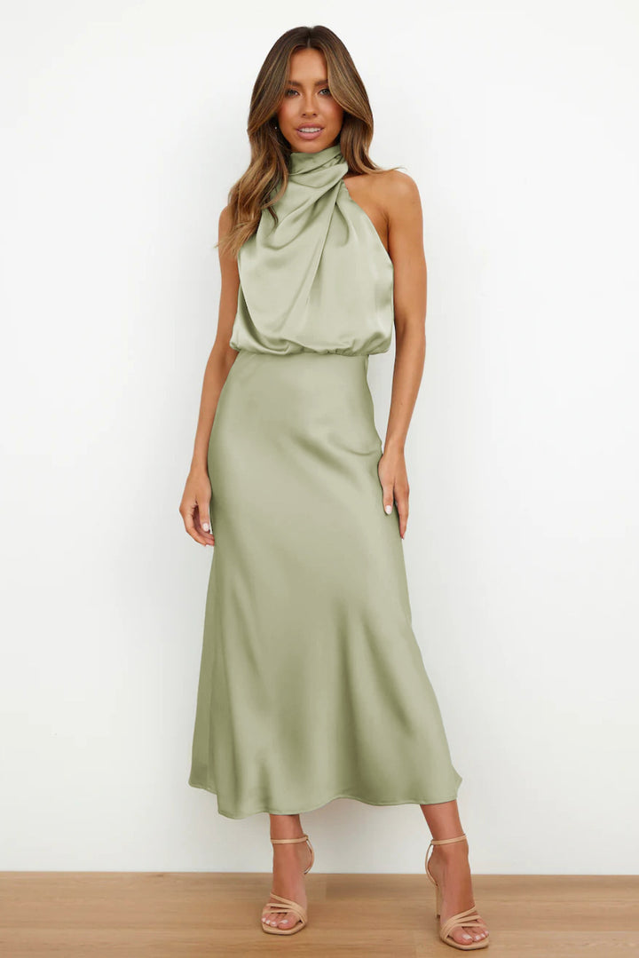 Teresa - Vestido Largo de Satén con Cuello Halter