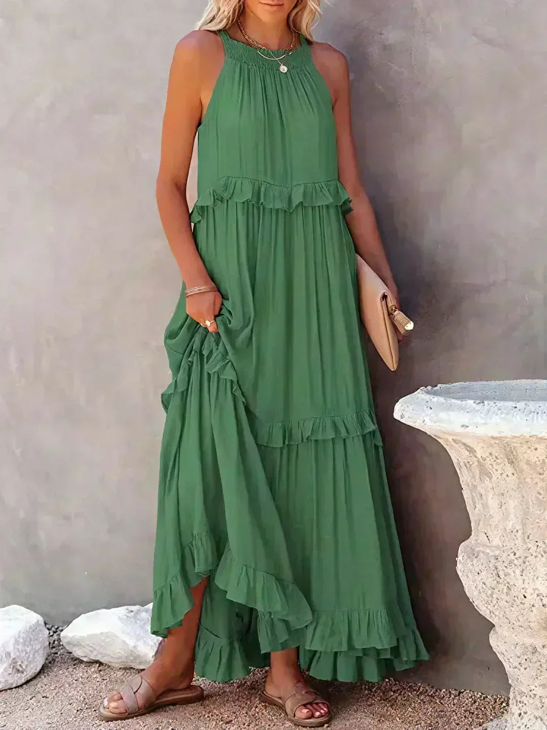 Valeria - Vestido Sin Mangas con Volantes Chic