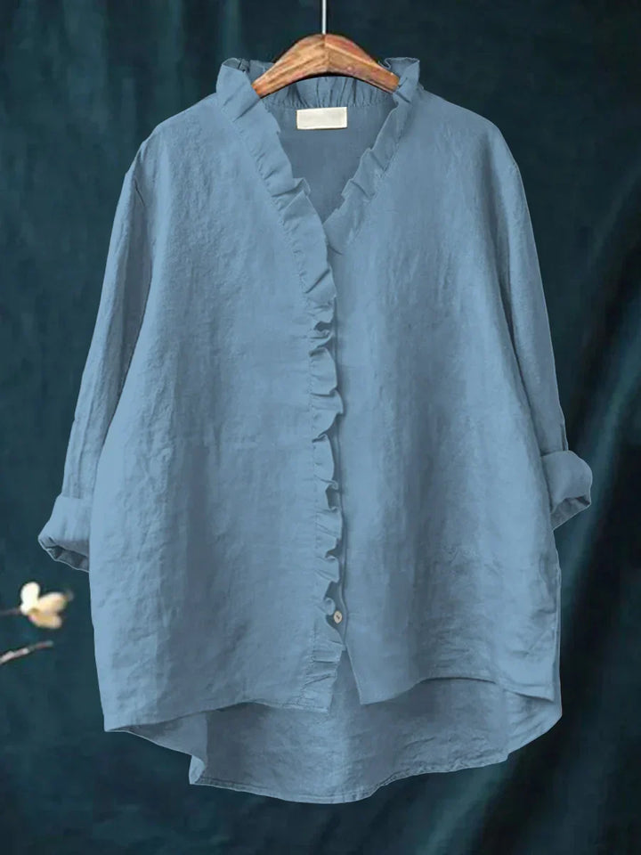 Jacinta - Camisa de Algodón y Lino con Volantes Casual