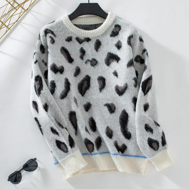 Victoria - Suéter de Lana Jacquard con Estampado de Leopardo