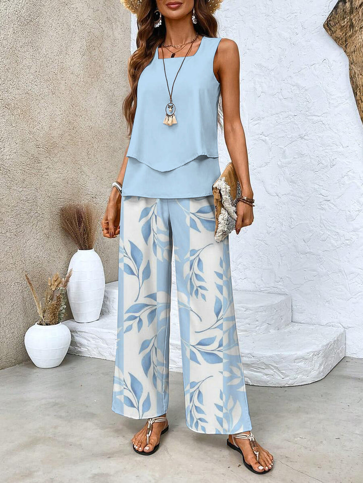 Margara - Elegante Conjunto de Top y Pantalón Floral
