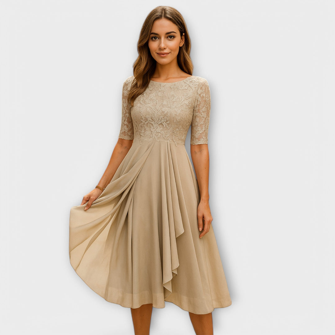 Eline - Vestido Midi con Manga de Encaje