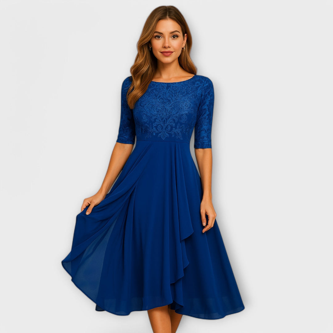 Eline - Vestido Midi con Manga de Encaje