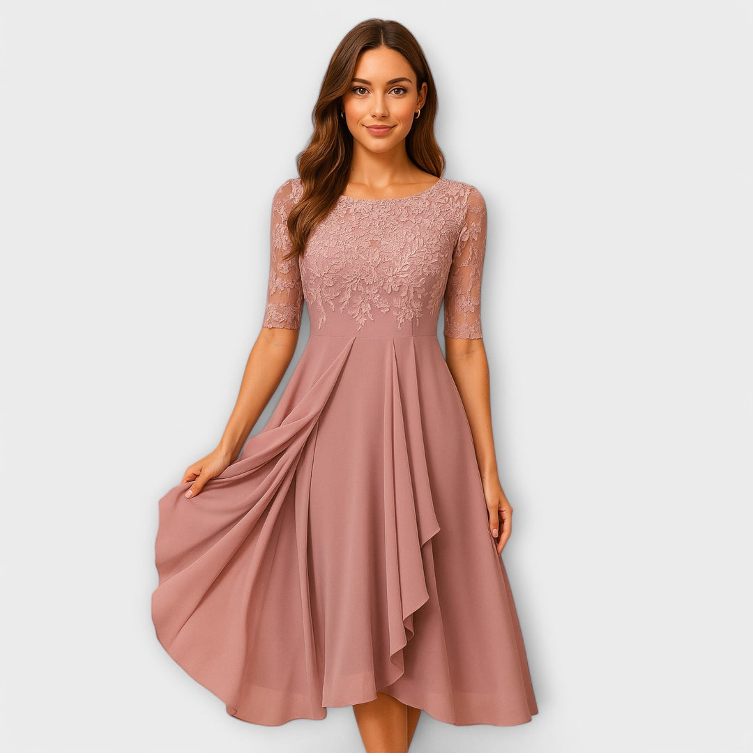 Eline - Vestido Midi con Manga de Encaje