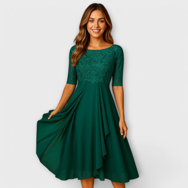 Eline - Vestido Midi con Manga de Encaje
