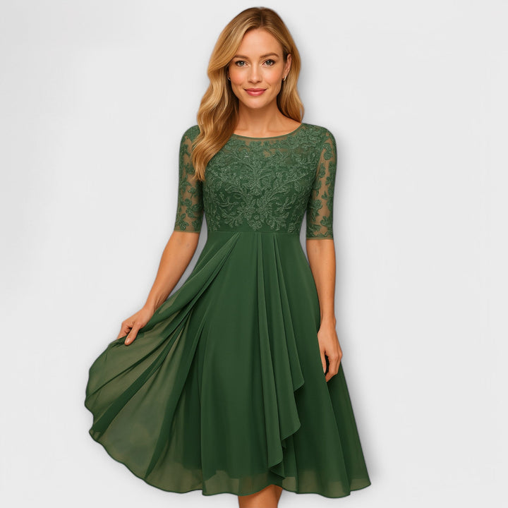 Eline - Vestido Midi con Manga de Encaje