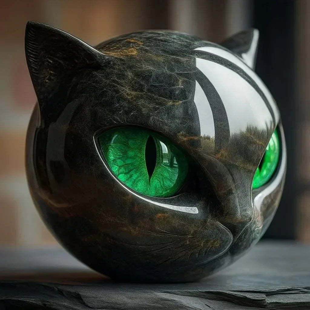 Escultura de Cabeza de Gato Negro Mística