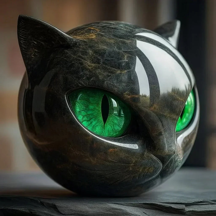 Escultura de Cabeza de Gato Negro Mística