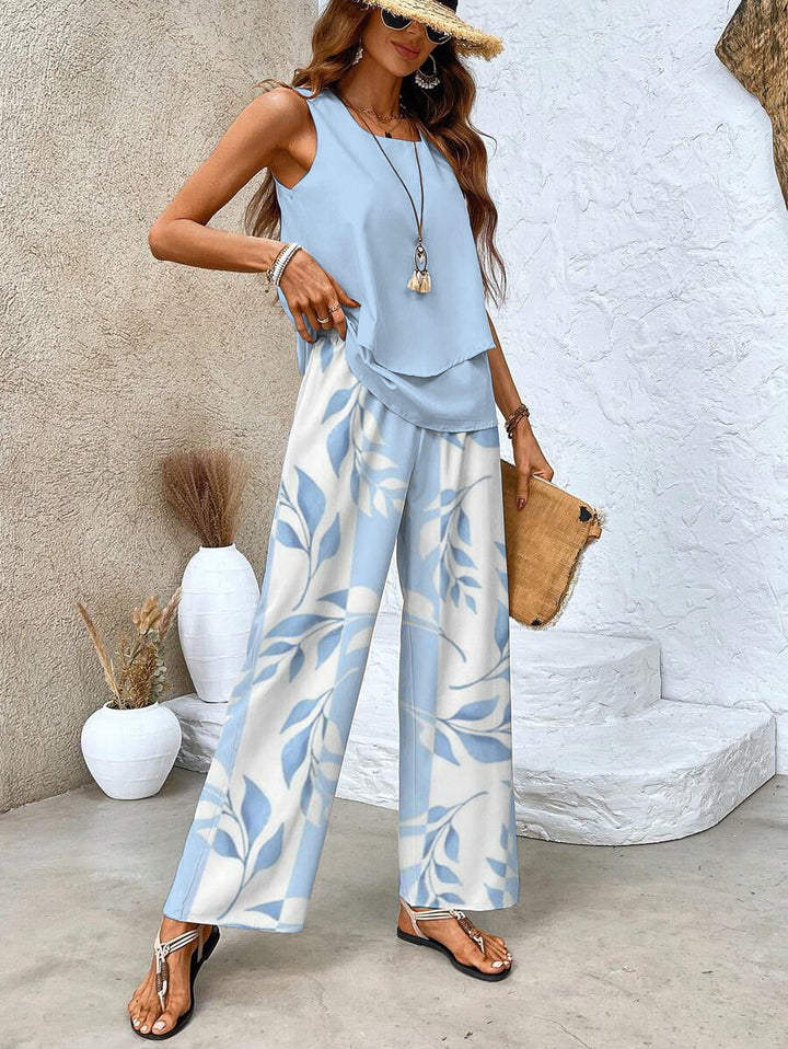 Margara - Elegante Conjunto de Top y Pantalón Floral