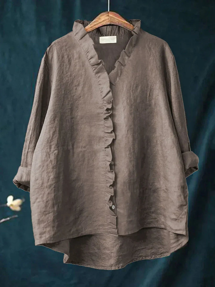 Jacinta - Camisa de Algodón y Lino con Volantes Casual