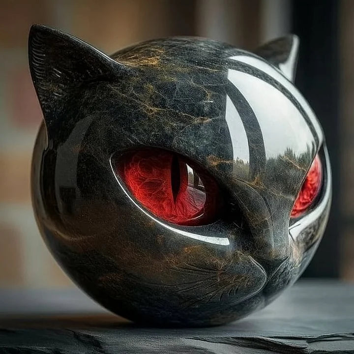 Escultura de Cabeza de Gato Negro Mística