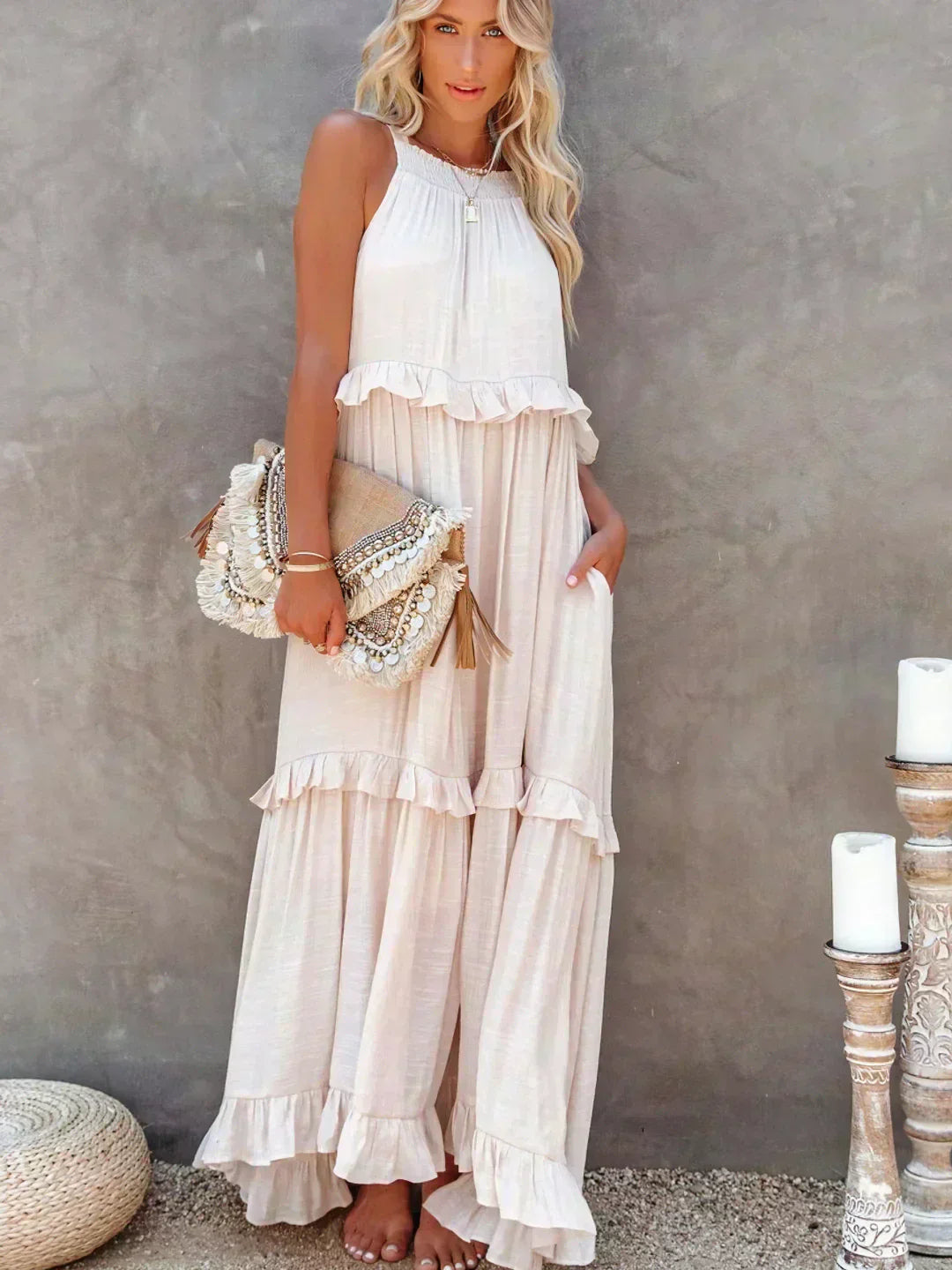 Valeria - Vestido Sin Mangas con Volantes Chic