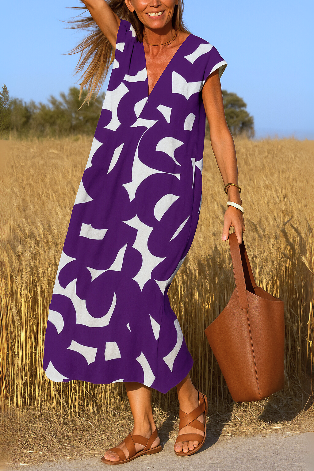 Ellen - Vestido con estampado y escote en V