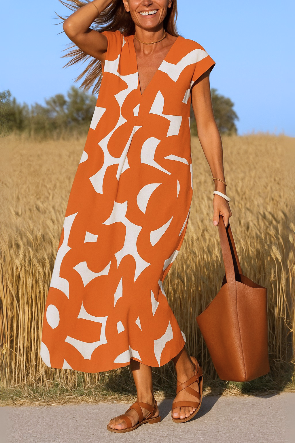 Ellen - Vestido con estampado y escote en V
