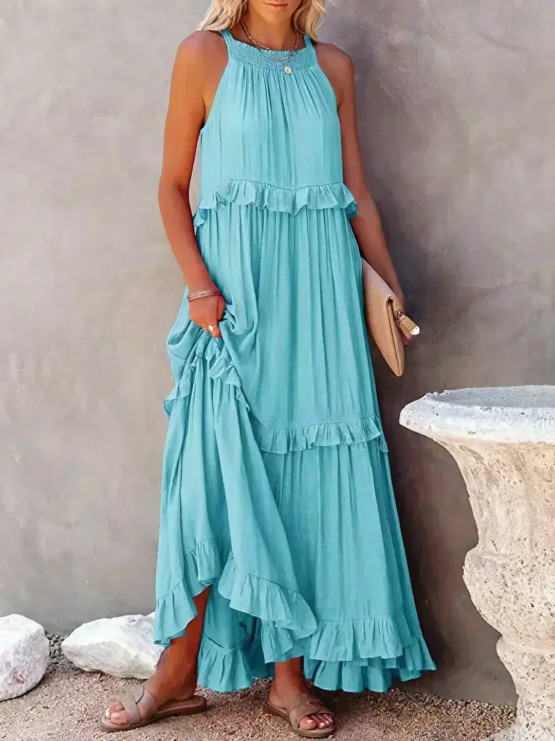 Valeria - Vestido Sin Mangas con Volantes Chic