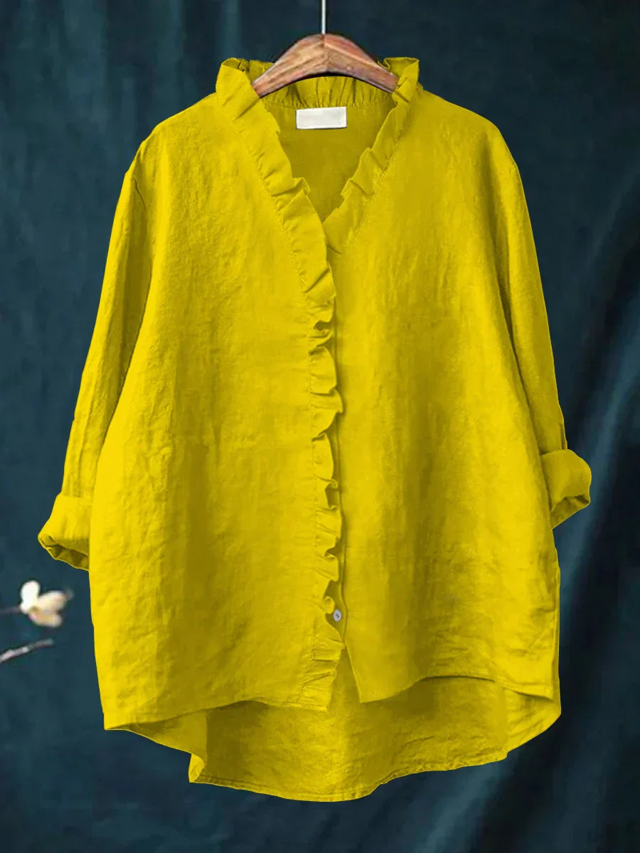 Jacinta - Camisa de Algodón y Lino con Volantes Casual
