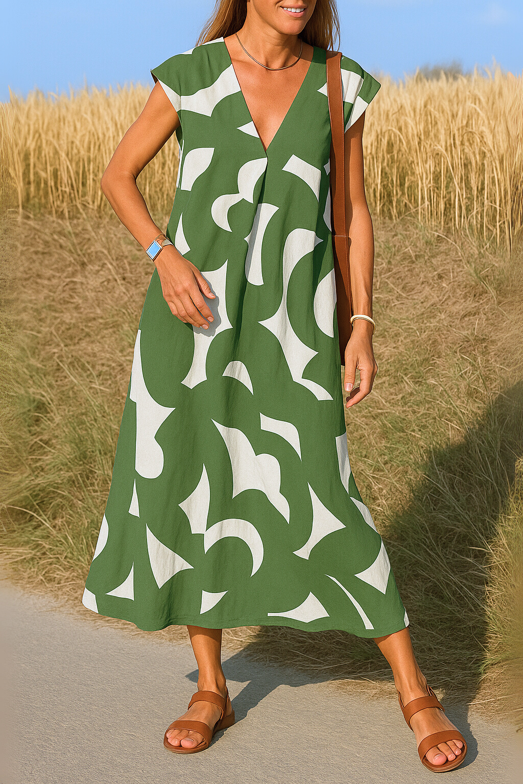 Ellen - Vestido con estampado y escote en V