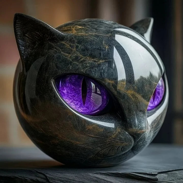 Escultura de Cabeza de Gato Negro Mística