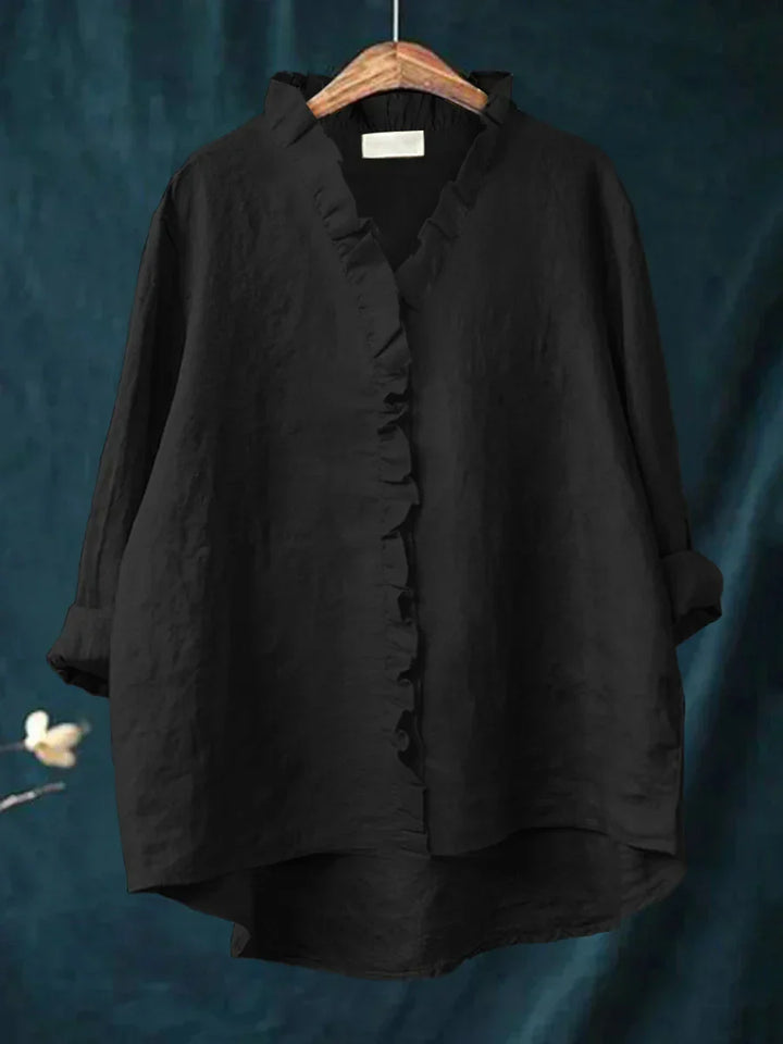 Jacinta - Camisa de Algodón y Lino con Volantes Casual