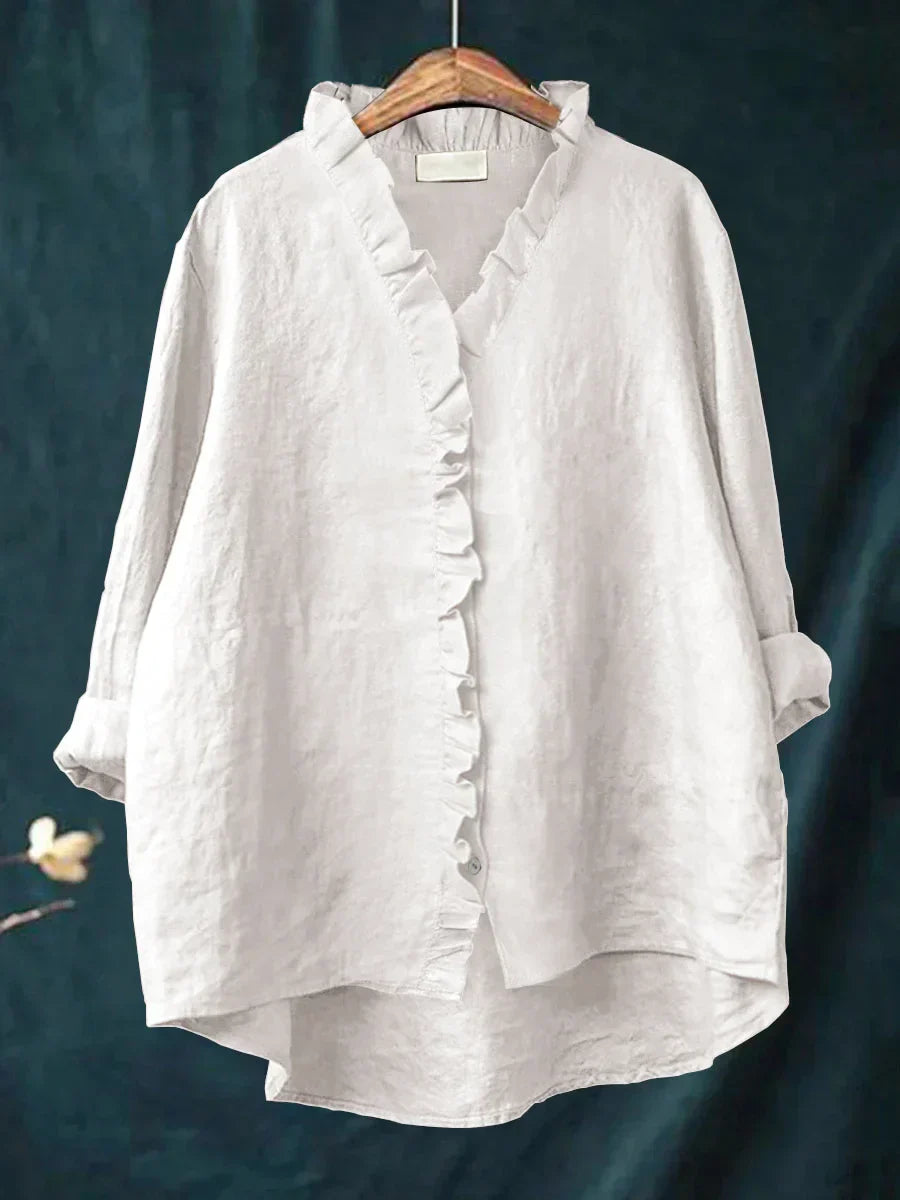 Jacinta - Camisa de Algodón y Lino con Volantes Casual
