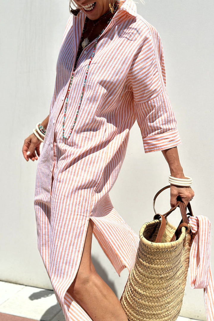 Sophia - Elegante vestido de camisa a rayas