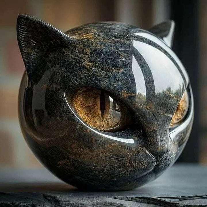 Escultura de Cabeza de Gato Negro Mística
