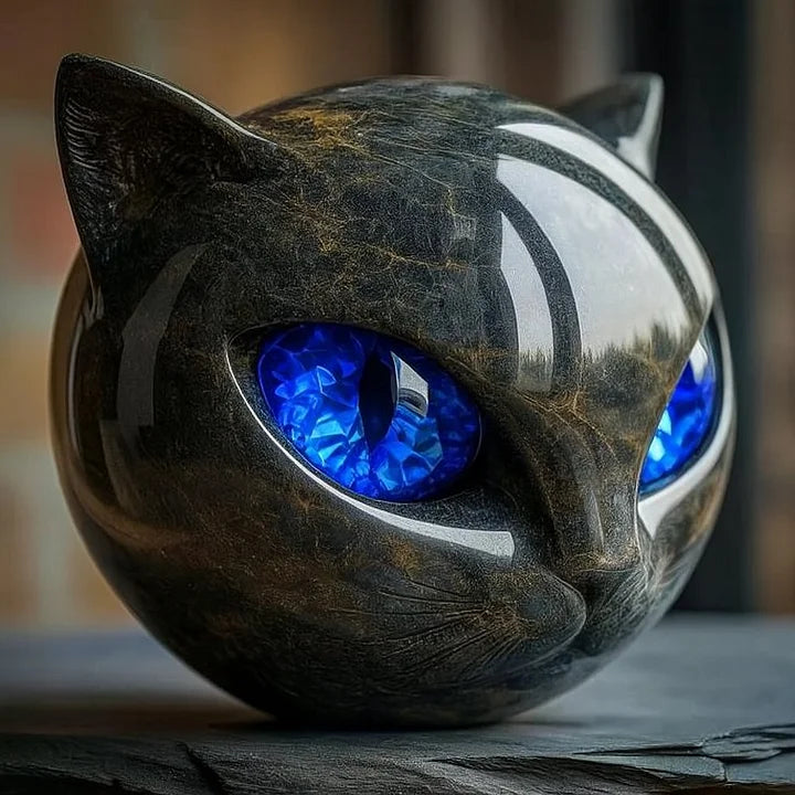 Escultura de Cabeza de Gato Negro Mística