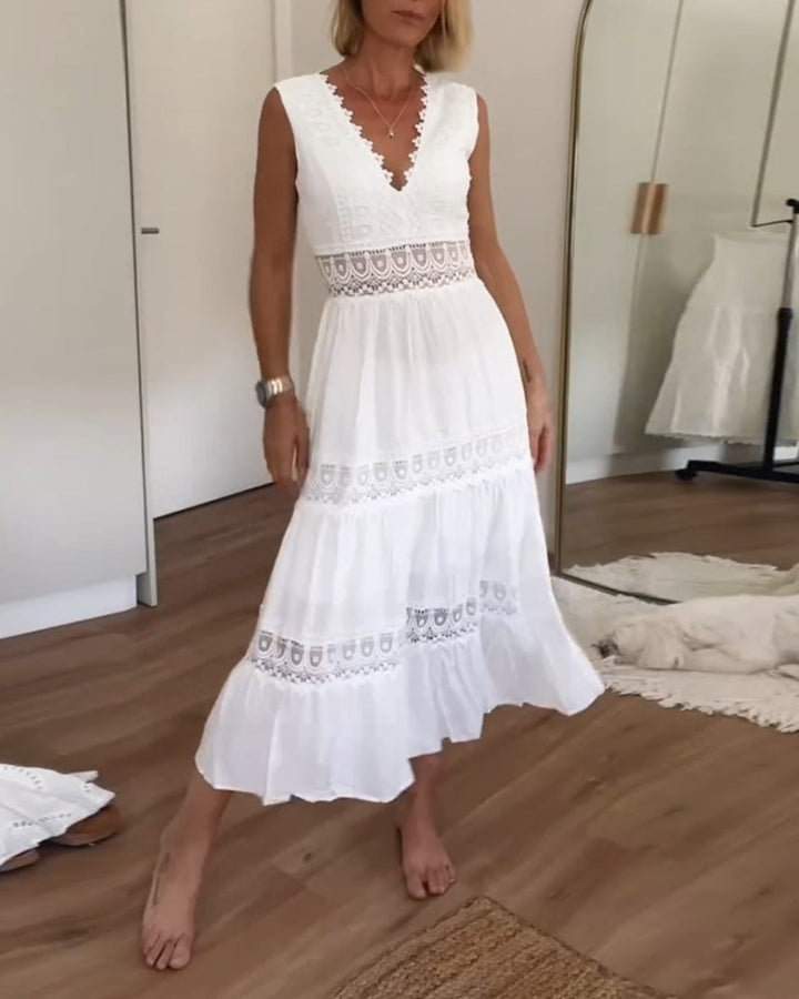 Noelia - Vestido Midi sin Mangas con Detalles de Encaje