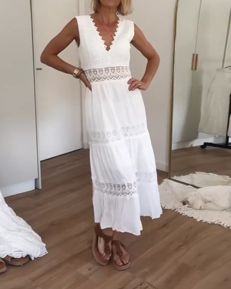 Noelia - Vestido Midi sin Mangas con Detalles de Encaje