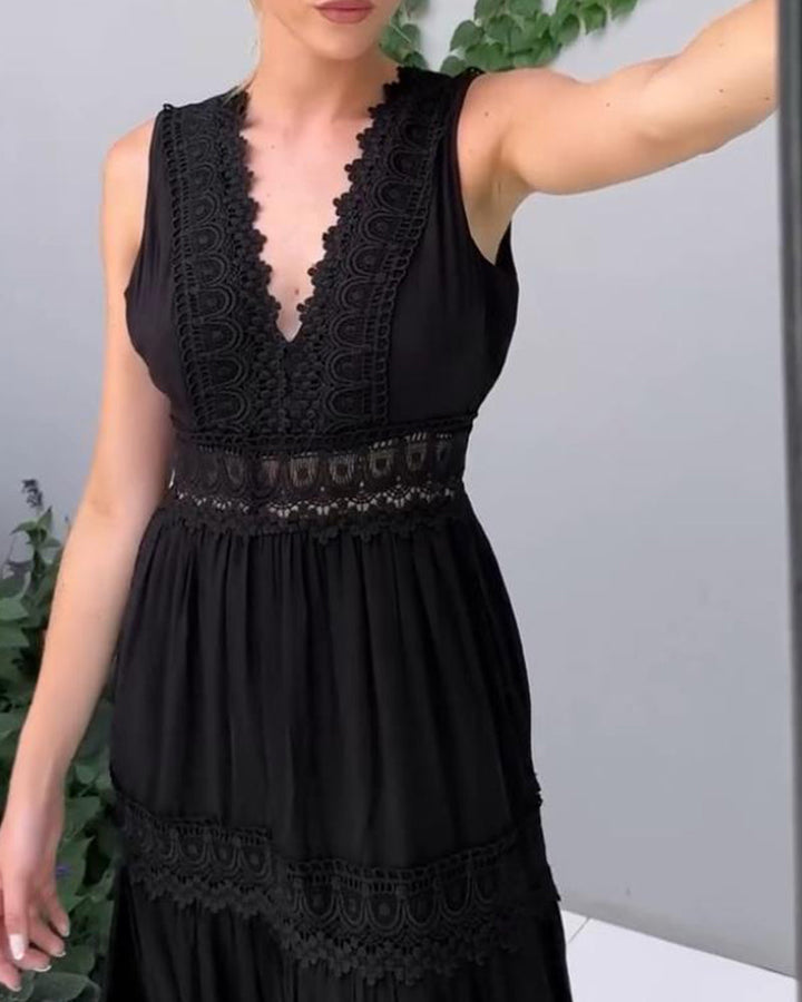 Noelia - Vestido Midi sin Mangas con Detalles de Encaje