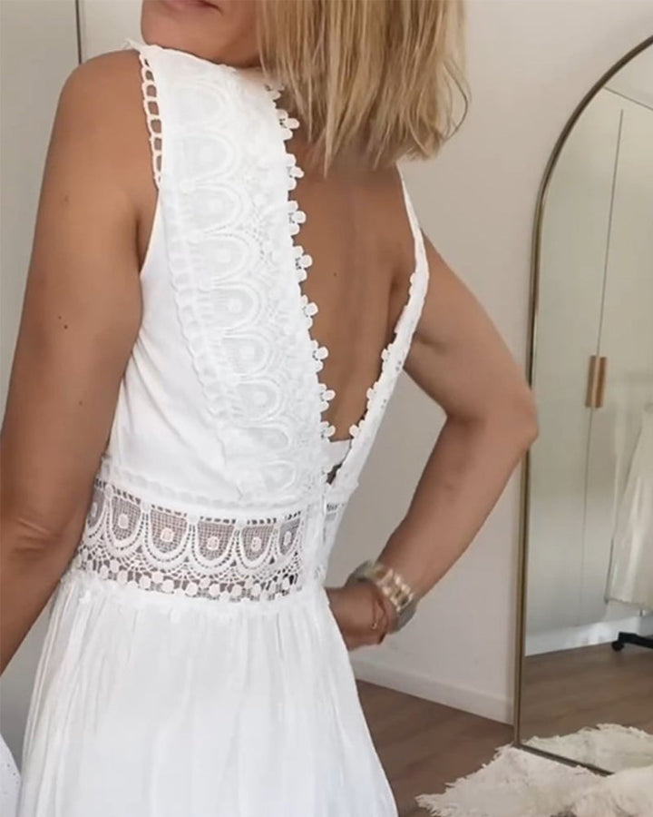 Noelia - Vestido Midi sin Mangas con Detalles de Encaje