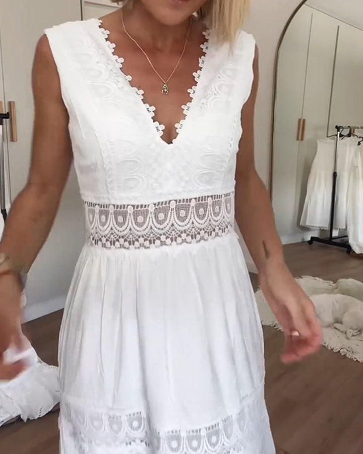 Noelia - Vestido Midi sin Mangas con Detalles de Encaje