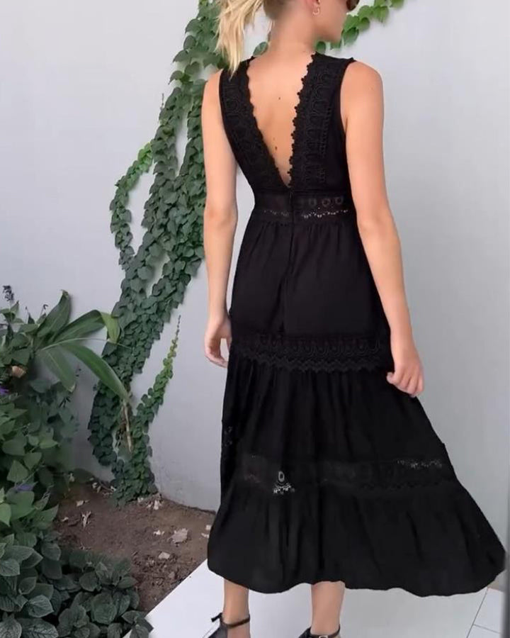 Noelia - Vestido Midi sin Mangas con Detalles de Encaje