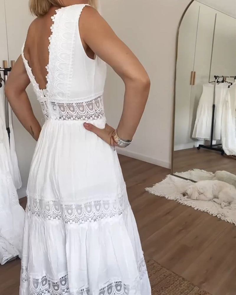 Noelia - Vestido Midi sin Mangas con Detalles de Encaje